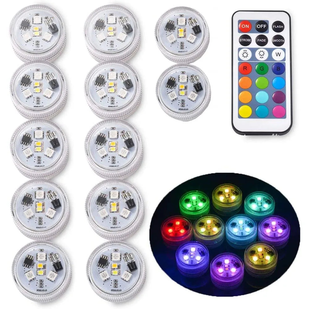 Mini Submersible LED Lights with Remote Control - Small Tea Light Underwater Light Battery Powered for Party Event Vase Fishtank