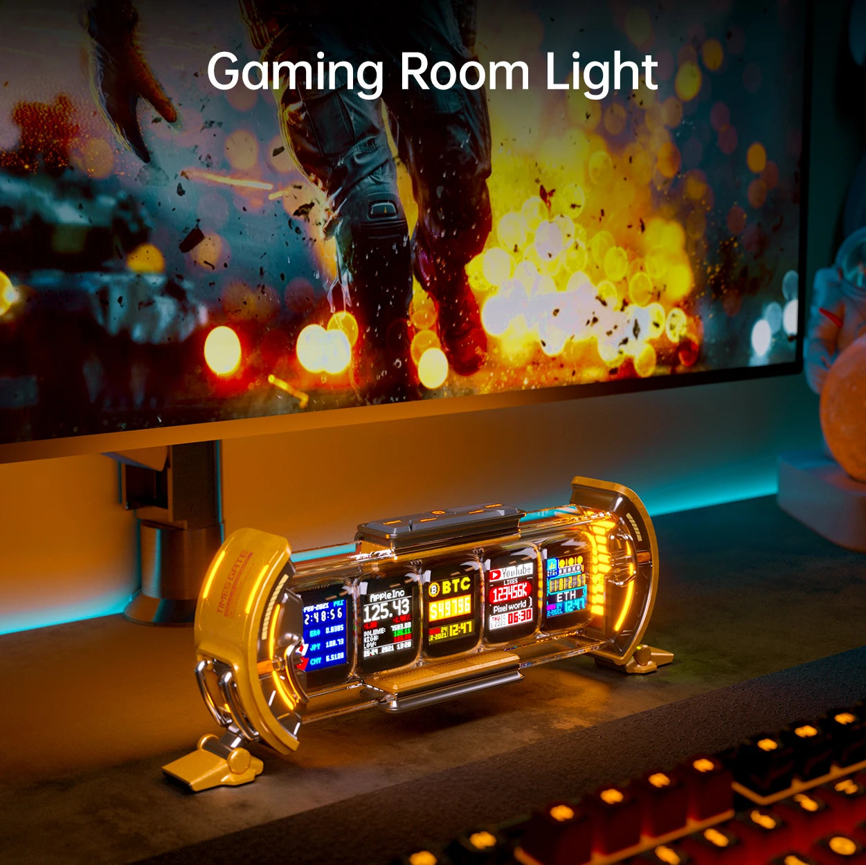 Times Gate Gaming Room Setup Digital Clock with Smart APP Control, Wifi Connect, RGB LED Display, Office Decor Cyberpunk