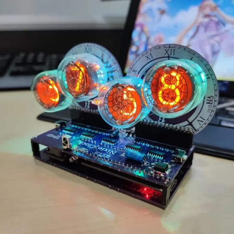 RGB Glow Tube Clock DIY LED Electronic Nightlight Silent Table Lamp Digital Clock Watch Home Desktop Gaming Room Decoration Gift