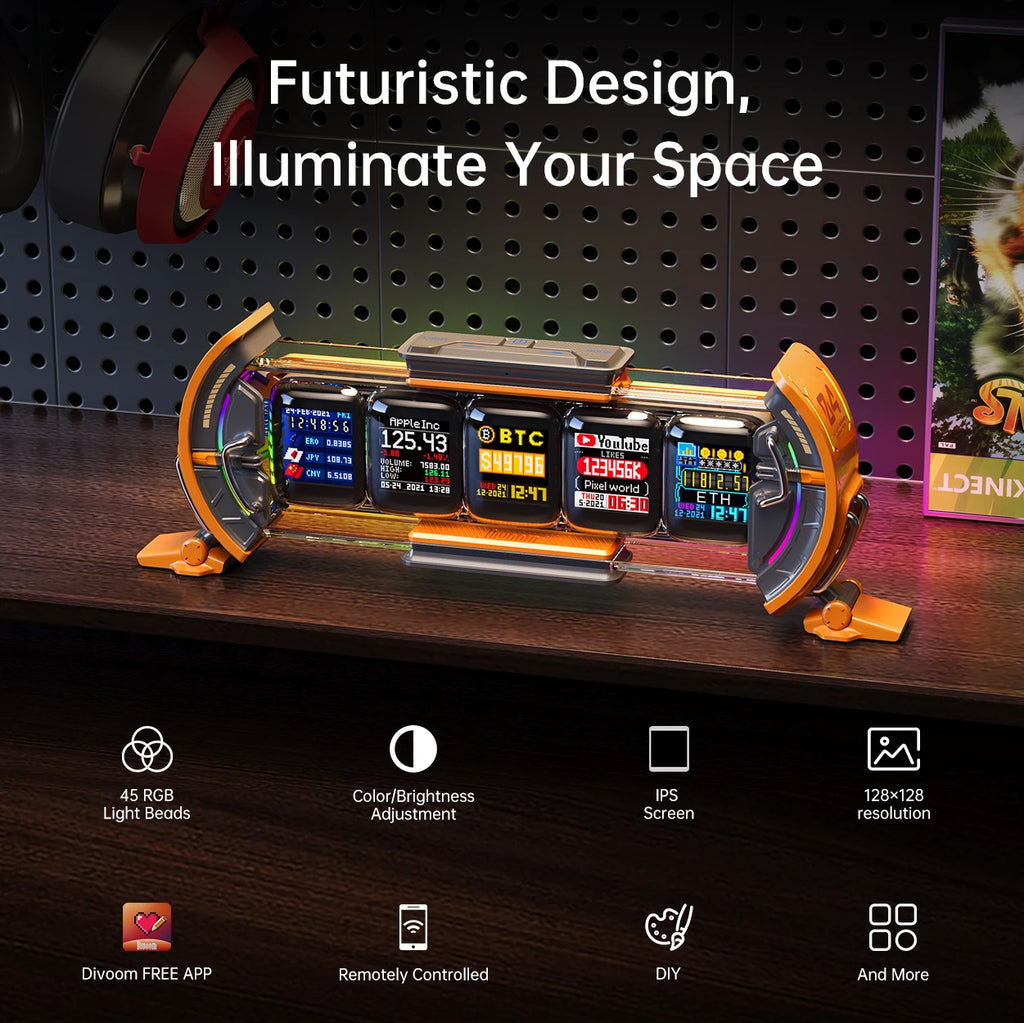 Times Gate Gaming Room Setup Digital Clock with Smart APP Control, Wifi Connect, RGB LED Display, Office Decor Cyberpunk